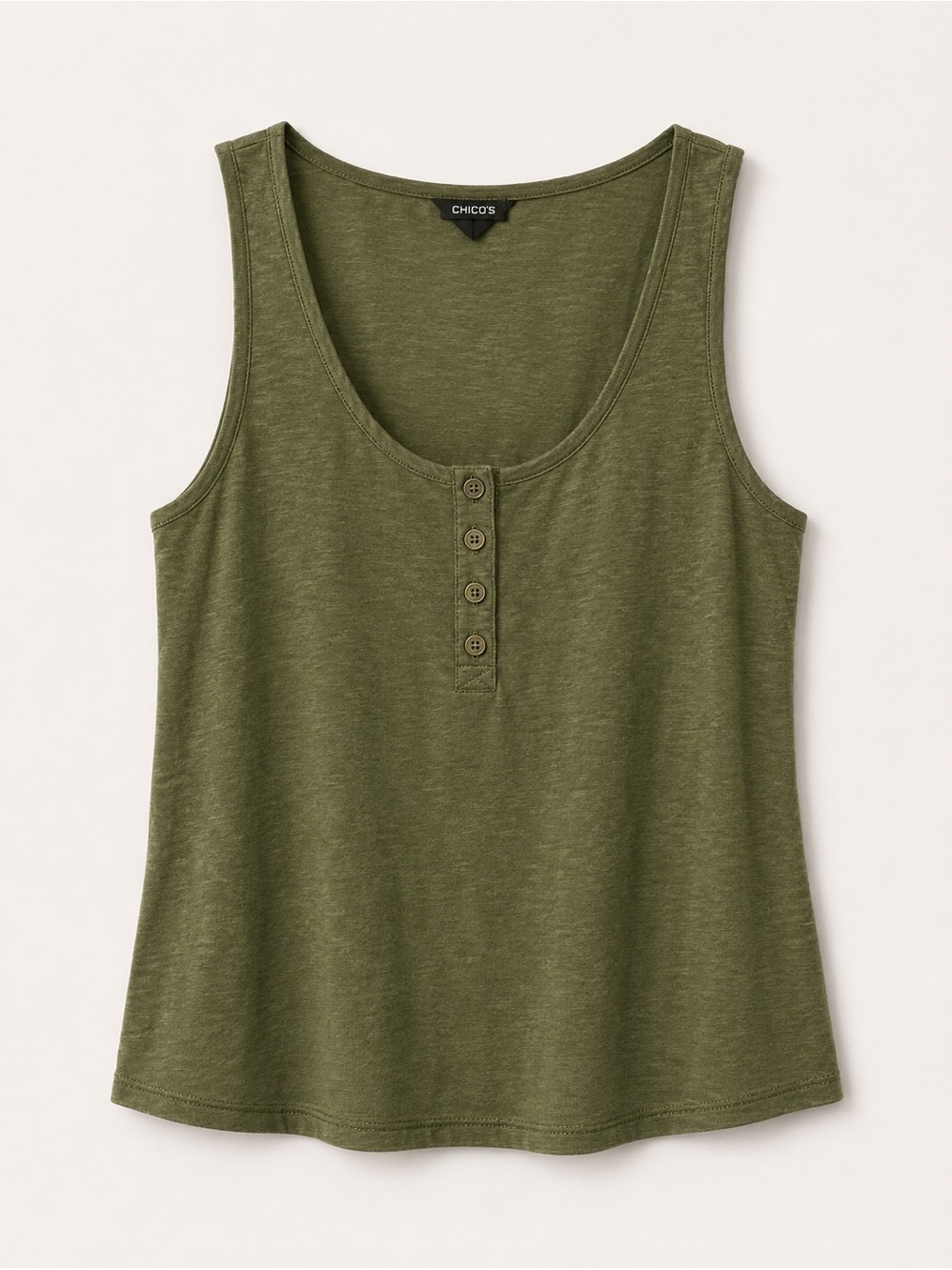 Chico's Olive Green Ribbed Henley Tank